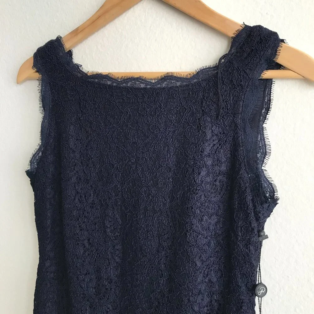NWT Adrianna Papell Navy Sleeveless Scalloped Lace Sheath Dress Size 4 - Picture 5 of 12